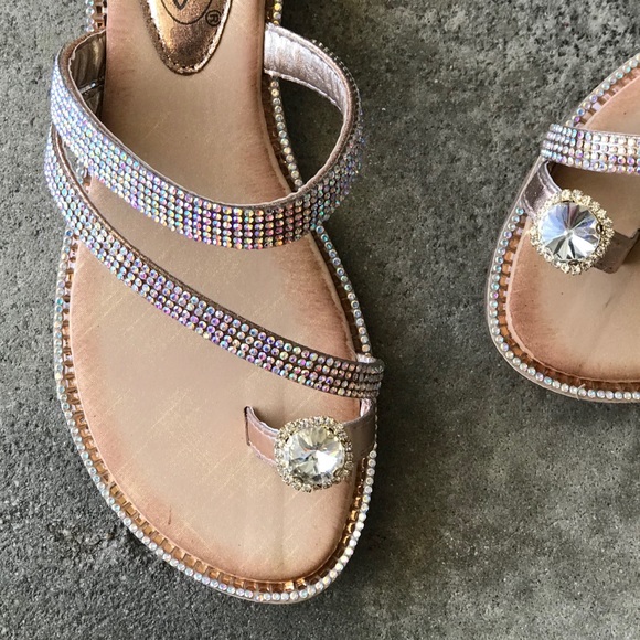 Bolaro Rainbow Rhinestone Toe Ring Slide Sandal - Picture 2 of 4